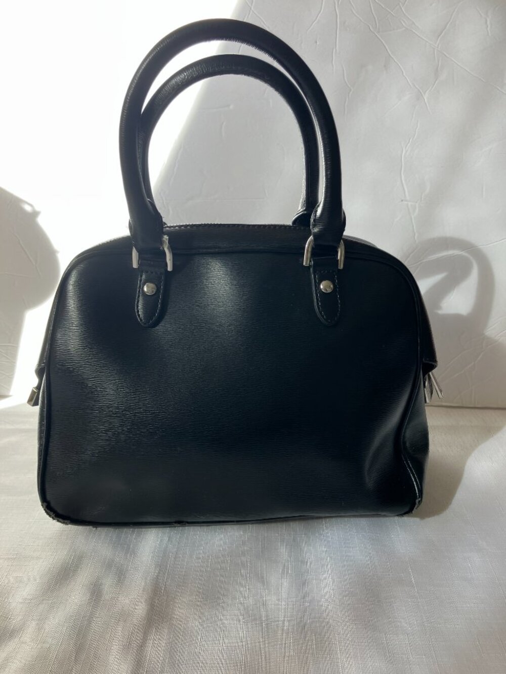 Lauren Ralph Lauren Sloan Street Dome Satchel, Textured Leather, Black EUC - Picture 2 of 12